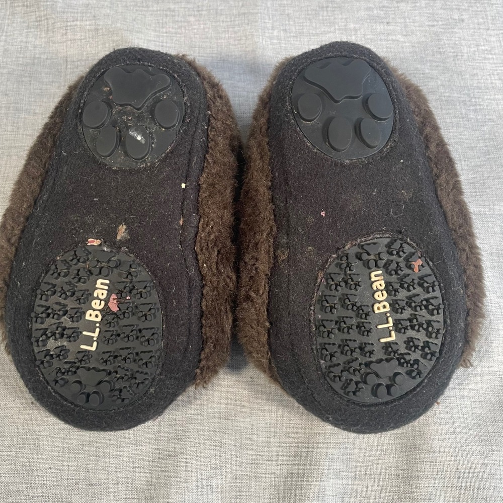 LL Bean Toddler Bear Slippers Size 7-8 Brown Fuzzy Warm Cozy - Picture 4 of 9